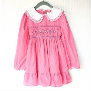 VINTAGE JM RACS pink smocked ruffles and lace little girl dress